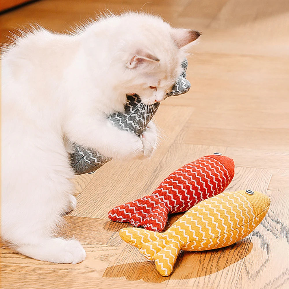Juguete para Gatos de Arpillera con Forma de Pez - Divertido Juguete con Catnip (Menta Gatuna) para Morder y Jugar en Interiores