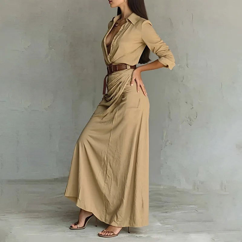 Vestido Camisero Largo con Cinturón y Solapas: Elegancia Casual NovaTrend