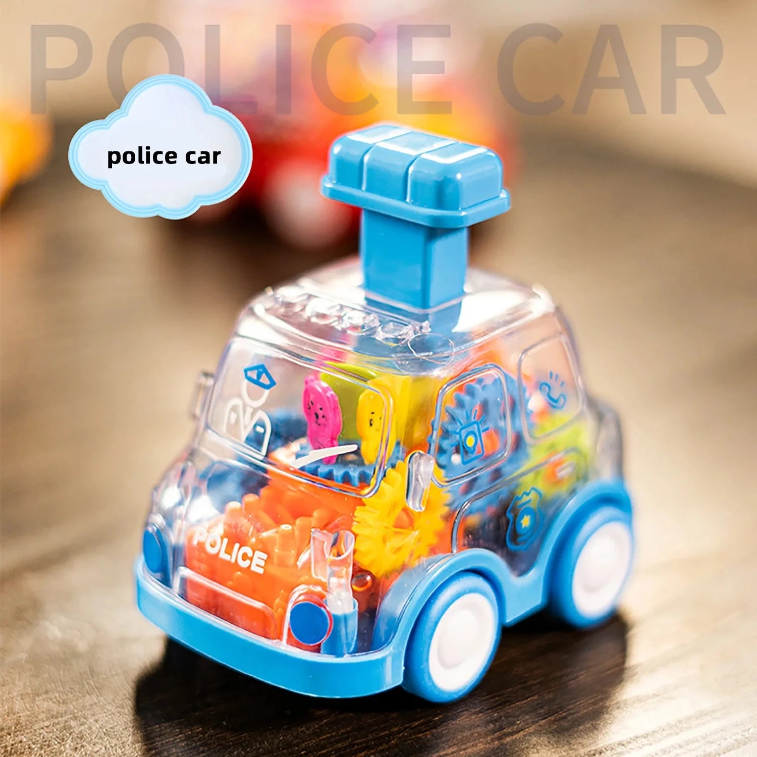 Coche de Juguete con Engranajes Visibles y Sistema de Inercia