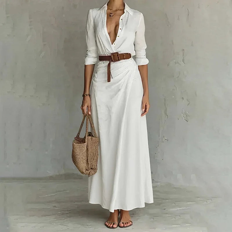 Vestido Camisero Largo con Cinturón y Solapas: Elegancia Casual NovaTrend