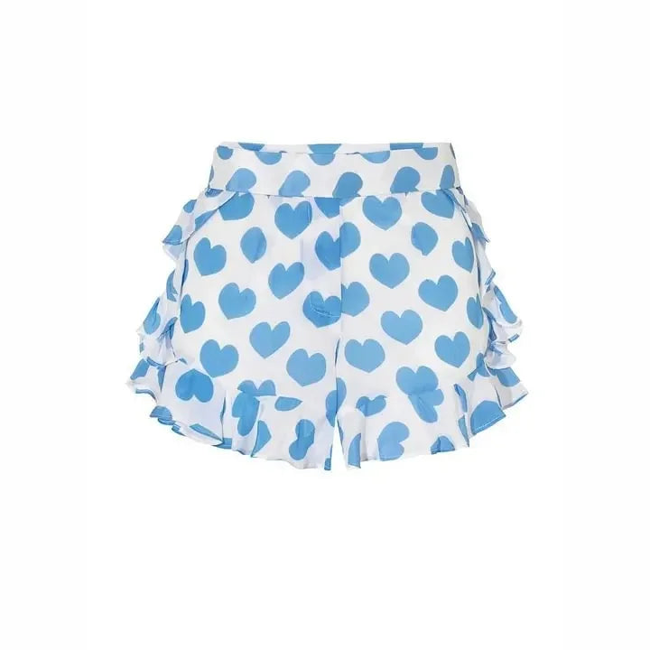 Bikini de Tres Piezas con Estampado de Corazones y Lazo – Incluye Falda y Pantalón Corto