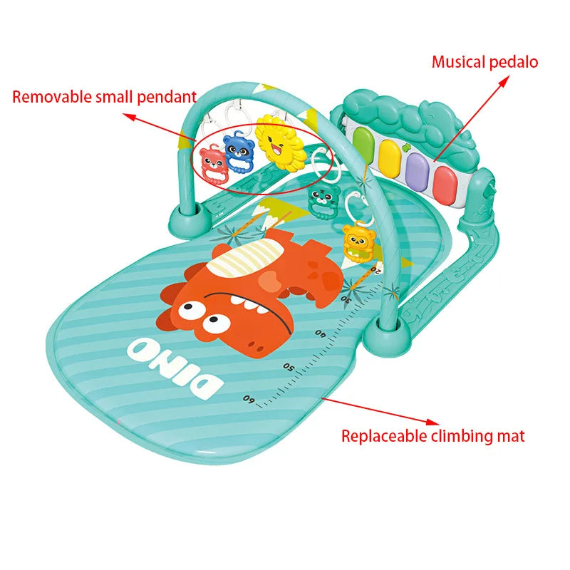 Manta de juego para bebés de 0-12 meses con colgantes adorables, actividades de estimulación temprana, piano musical de pedal y juguetes musicales para recién nacidos.