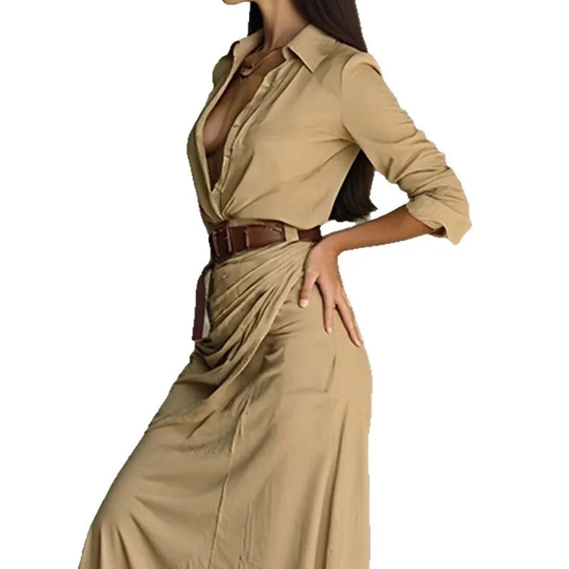 Vestido Camisero Largo con Cinturón y Solapas: Elegancia Casual NovaTrend