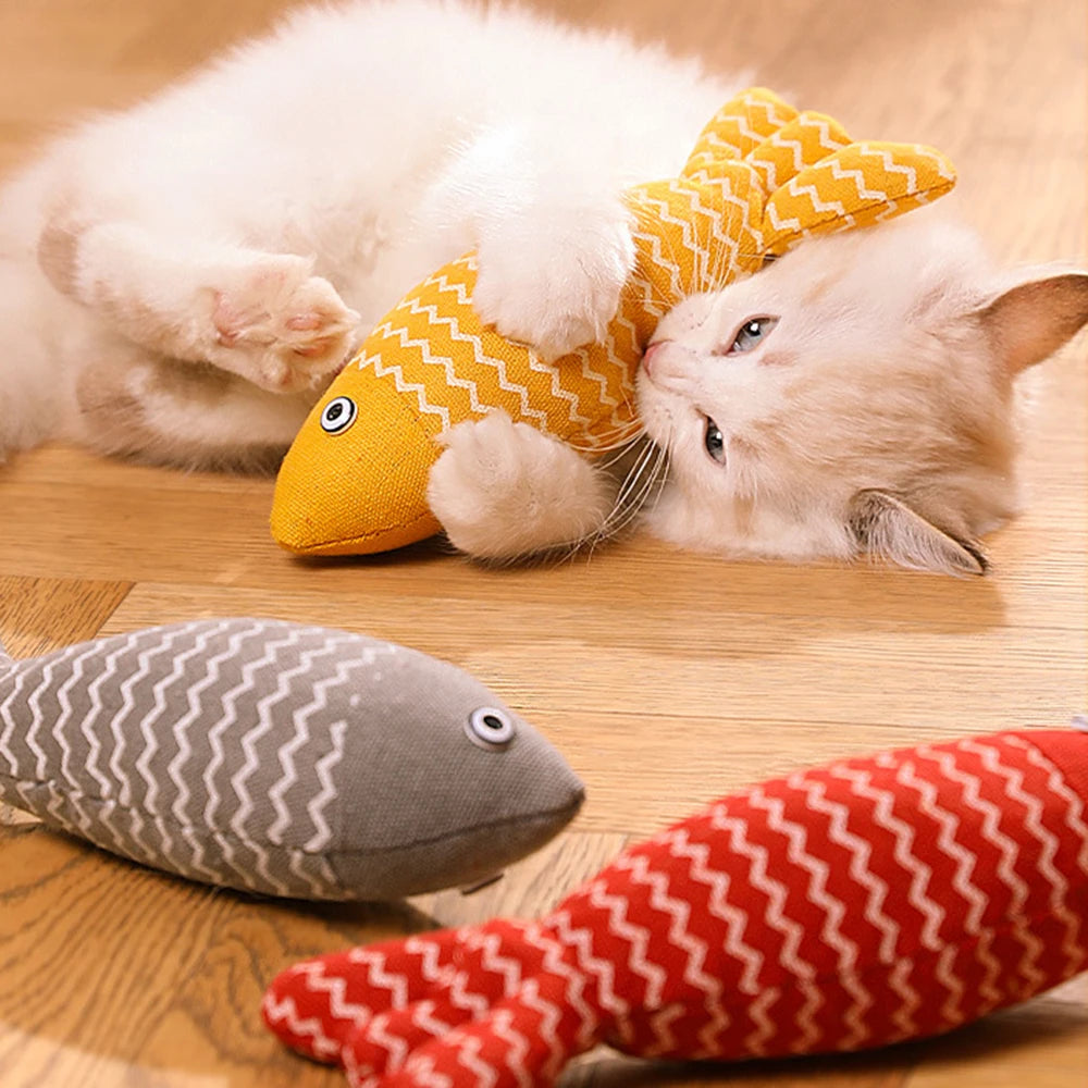 Juguete para Gatos de Arpillera con Forma de Pez - Divertido Juguete con Catnip (Menta Gatuna) para Morder y Jugar en Interiores
