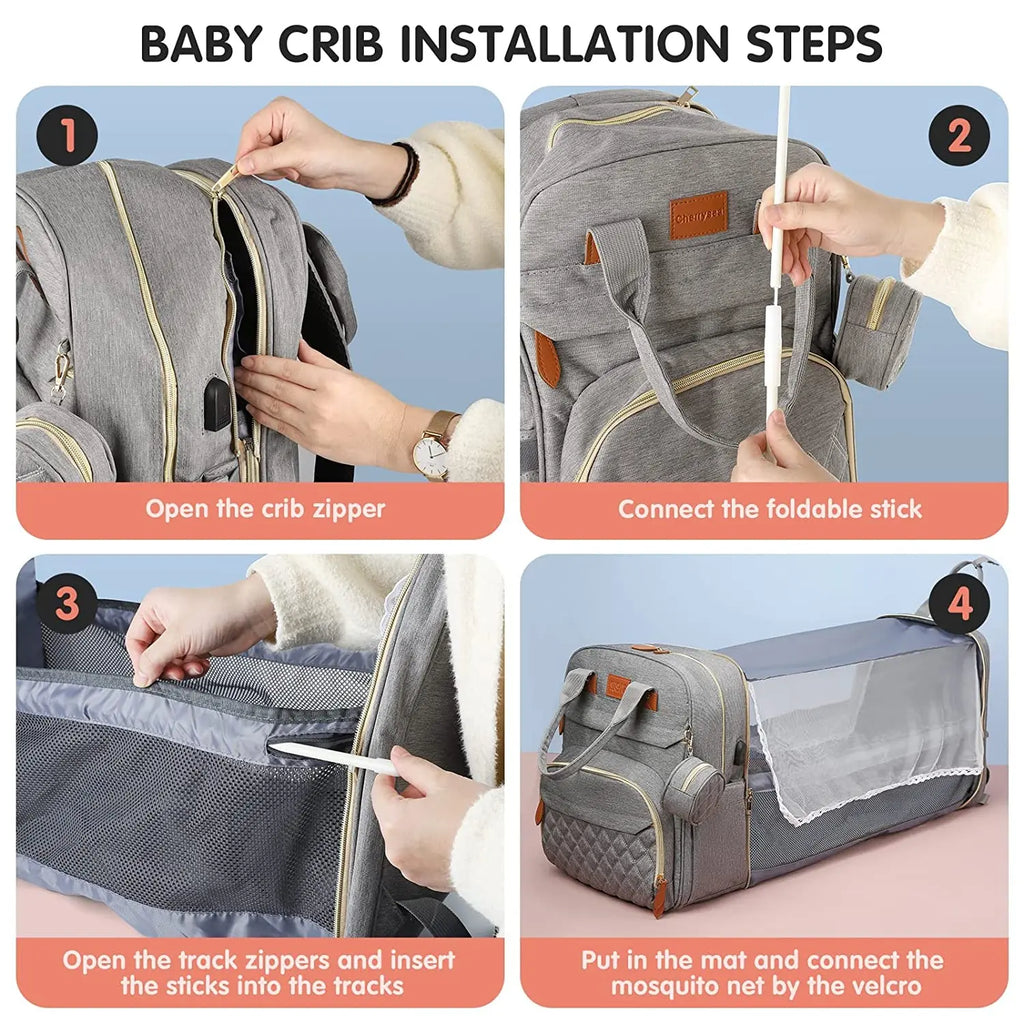 Mochila Portátil para Bebé con Cama Extensible – Bolso de Viaje Impermeable y Cambiador 3 en 1