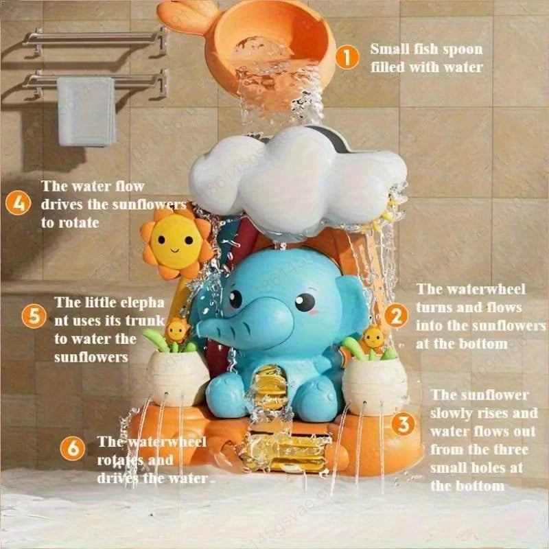 Juguete de Baño para Bebés: Elefante con Rueda de Agua y Ventosas Giratorias