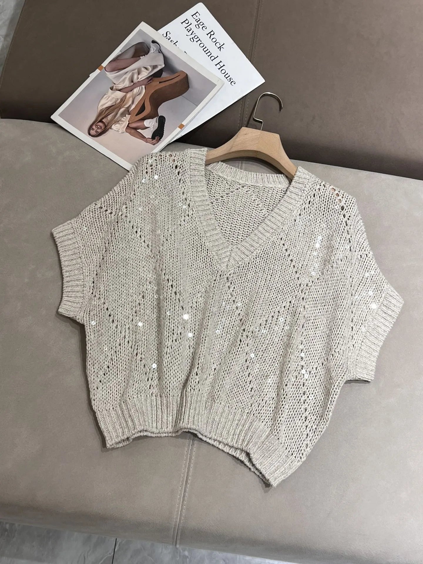 Top de Algodón y Lino con Lentejuela