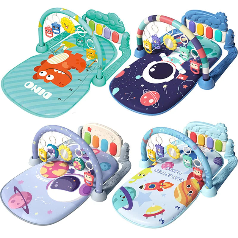 Manta de juego para bebés de 0-12 meses con colgantes adorables, actividades de estimulación temprana, piano musical de pedal y juguetes musicales para recién nacidos.
