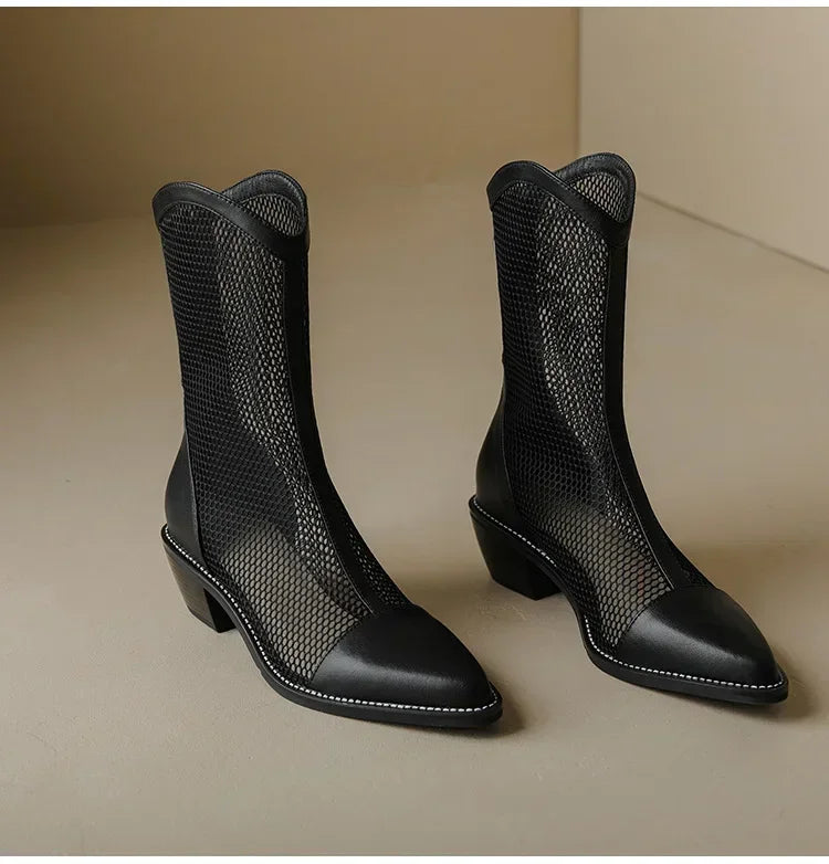 Botines de Malla Transpirable Estilo Cowboy: Tacón Cómodo NovaTrend
