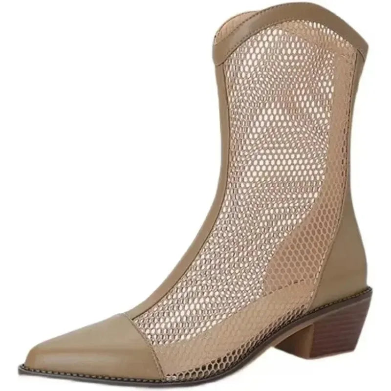 Botines de Malla Transpirable Estilo Cowboy: Tacón Cómodo NovaTrend