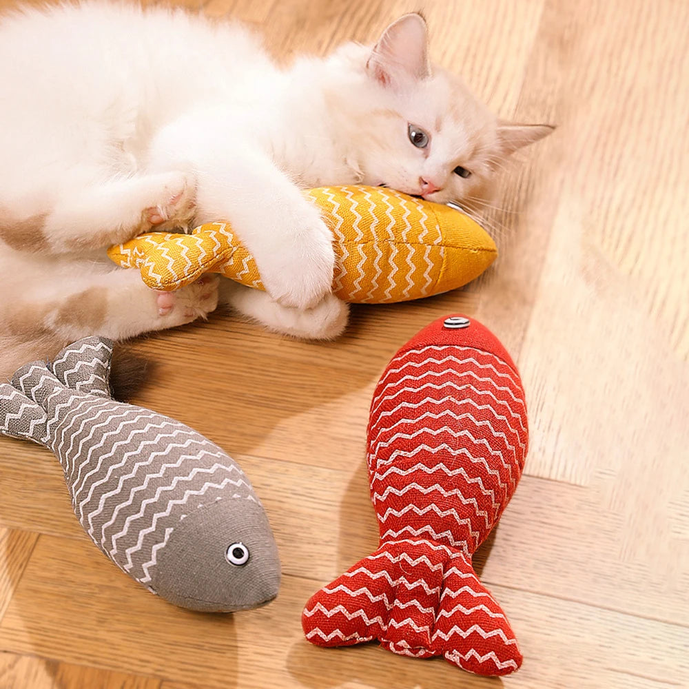 Juguete para Gatos de Arpillera con Forma de Pez - Divertido Juguete con Catnip (Menta Gatuna) para Morder y Jugar en Interiores