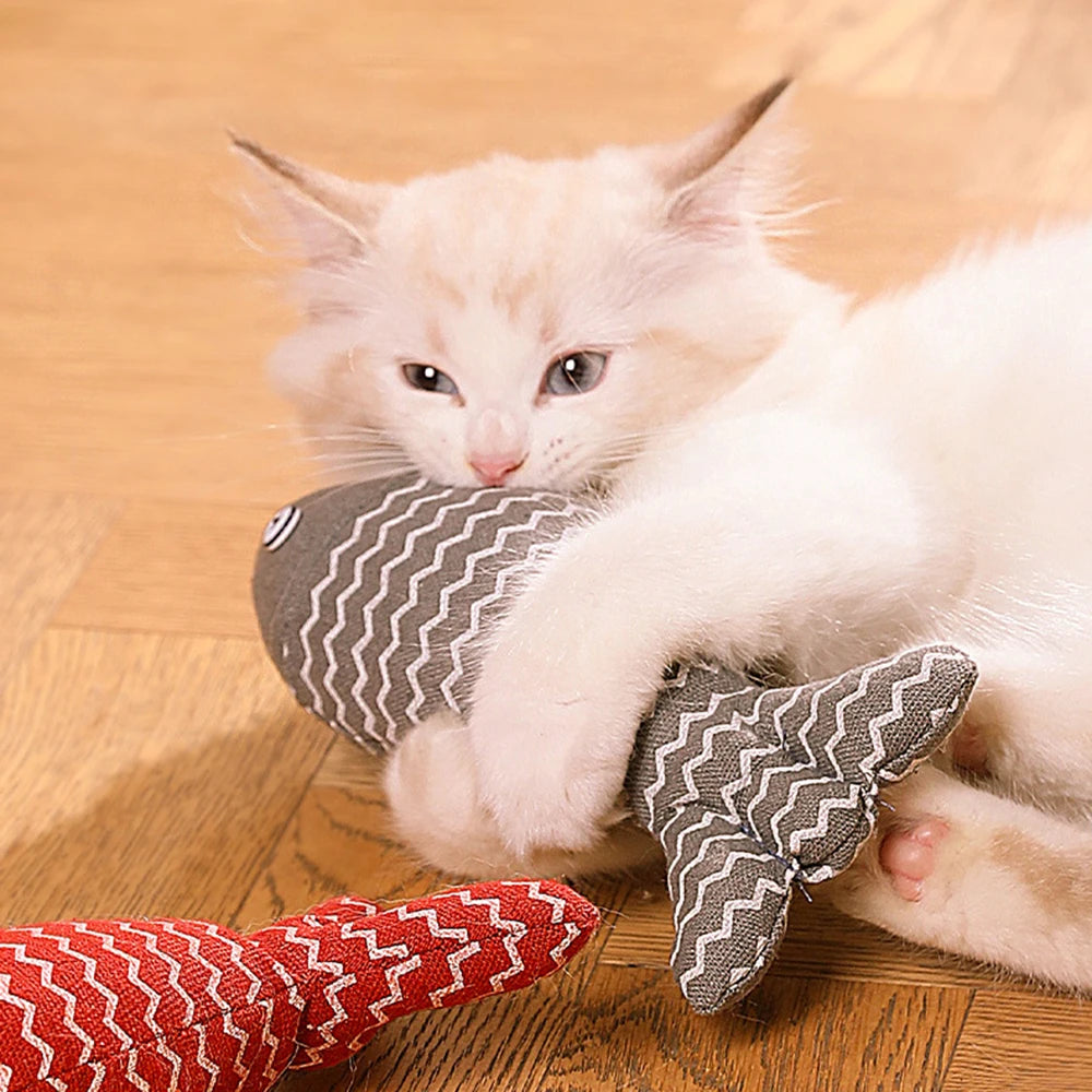 Juguete para Gatos de Arpillera con Forma de Pez - Divertido Juguete con Catnip (Menta Gatuna) para Morder y Jugar en Interiores