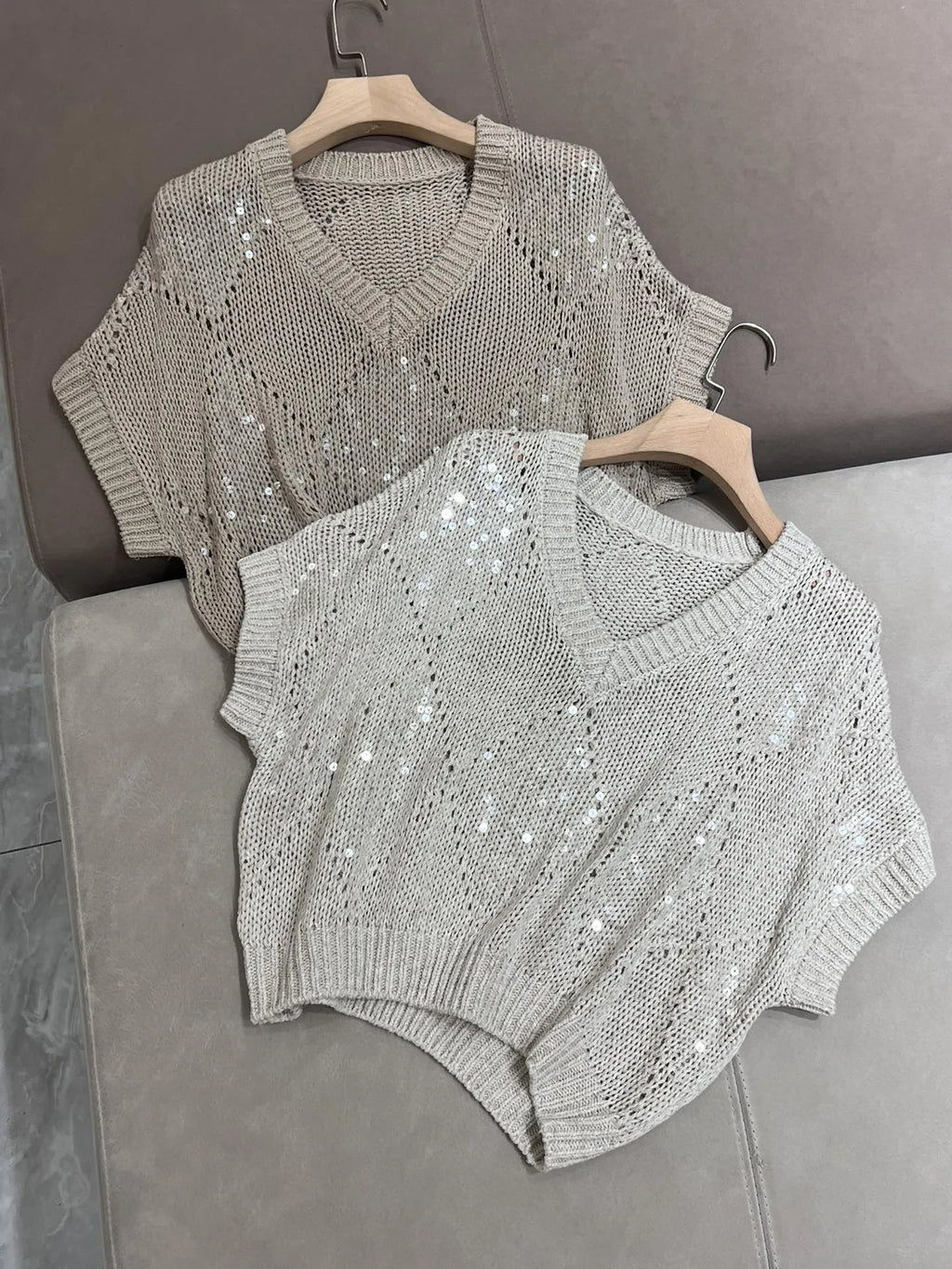 Top de Algodón y Lino con Lentejuela